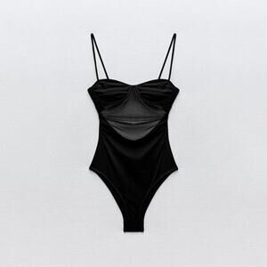 NWT Zara Draped Tulle One-Piece Swimsuit - Size S
